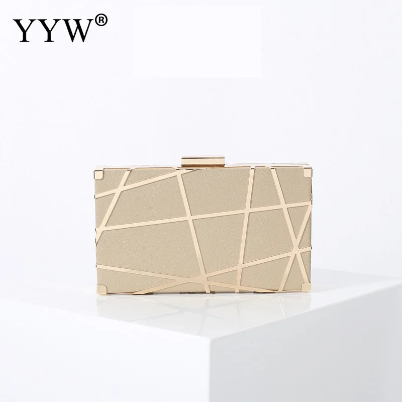 Geometric Pattern Chain Box Clutch Bag Metal Decor Glitter Shoulder Crossbody