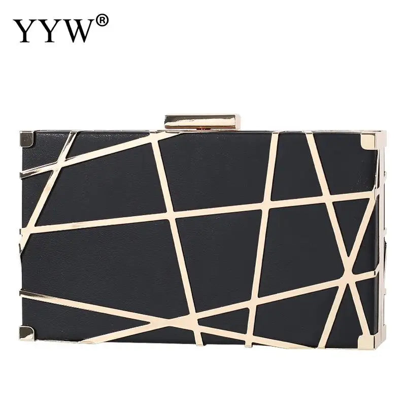 Geometric Pattern Chain Box Clutch Bag Metal Decor Glitter Shoulder Crossbody