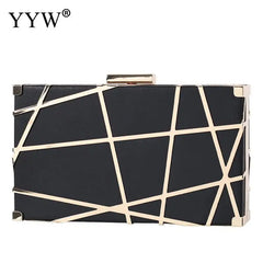 Geometric Pattern Chain Box Clutch Bag Metal Decor Glitter Shoulder Crossbody