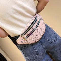 Geometric Pattern Waist Bag PU Artificial Leather Splicing Belt Bag