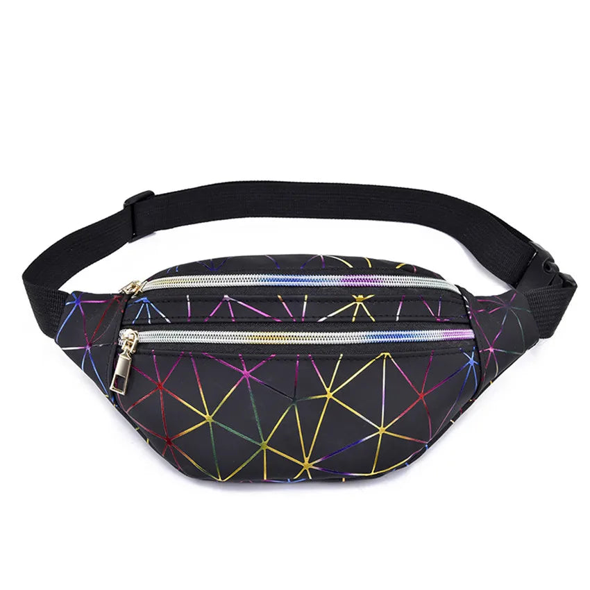 Geometric Waist Packs Women Pink Silver Fanny Pack Female Banana Belt Bag