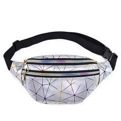 Geometric Waist Packs Women Pink Silver Fanny Pack Female Banana Belt Bag