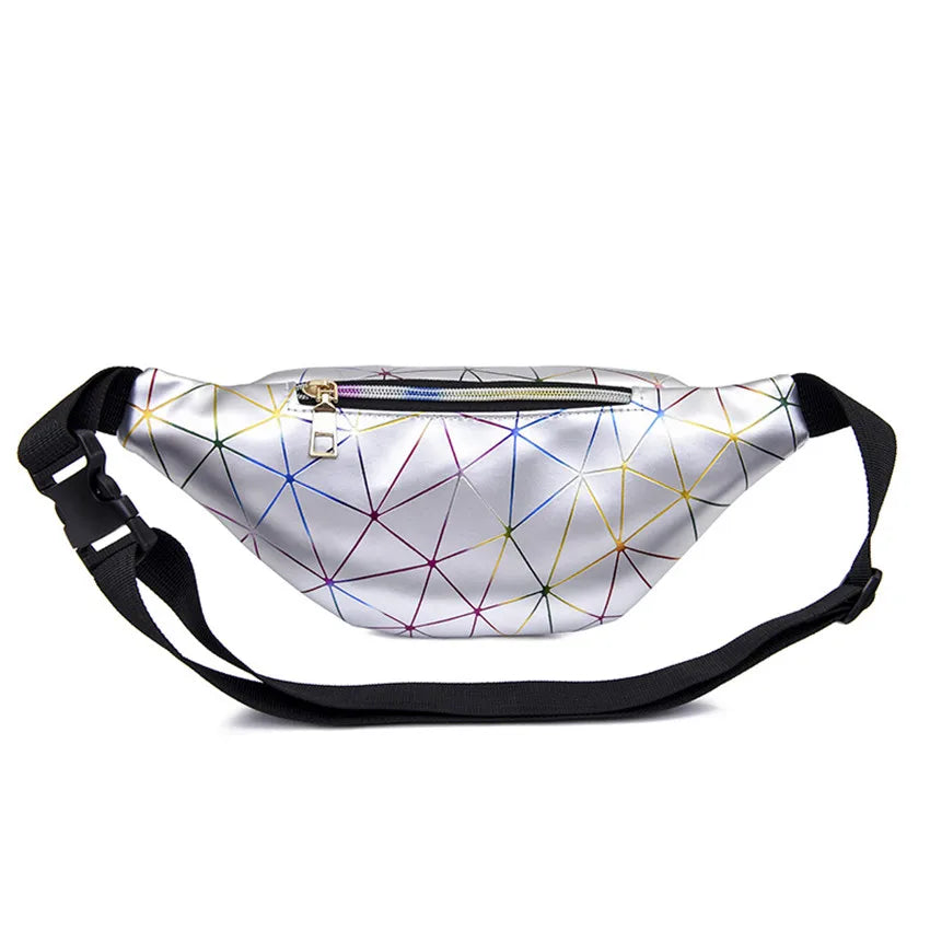 Geometric Waist Packs Women Pink Silver Fanny Pack Female Banana Belt Bag