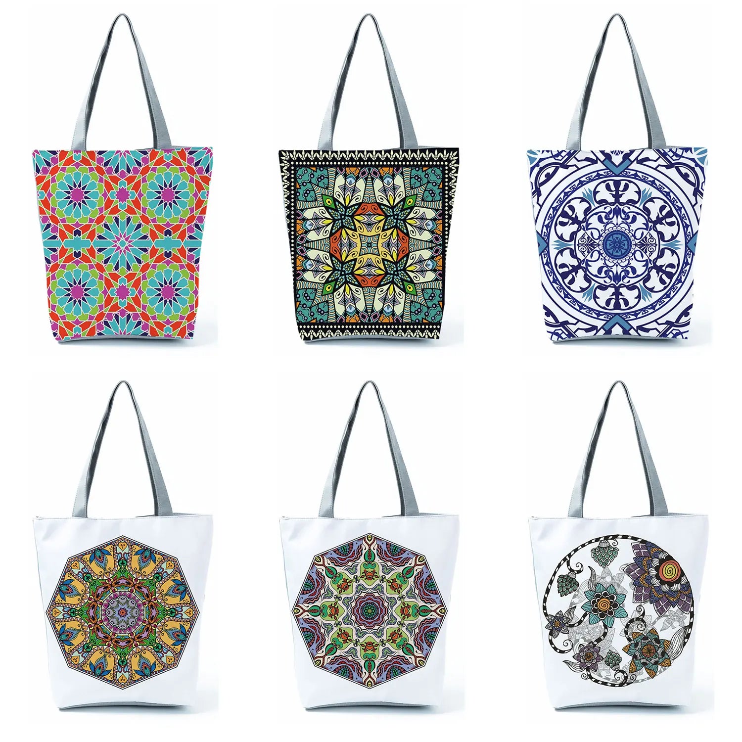 Geometry Floral Print Handbag Classic Shoulder Bag Ladies Eco Practical Shopping