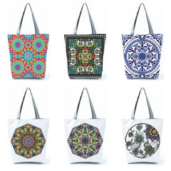 Geometry Floral Print Handbag Classic Shoulder Bag Ladies Eco Practical Shopping