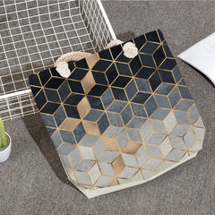 Geometry Print Women Linen Handbag High Capacity Tote Bag