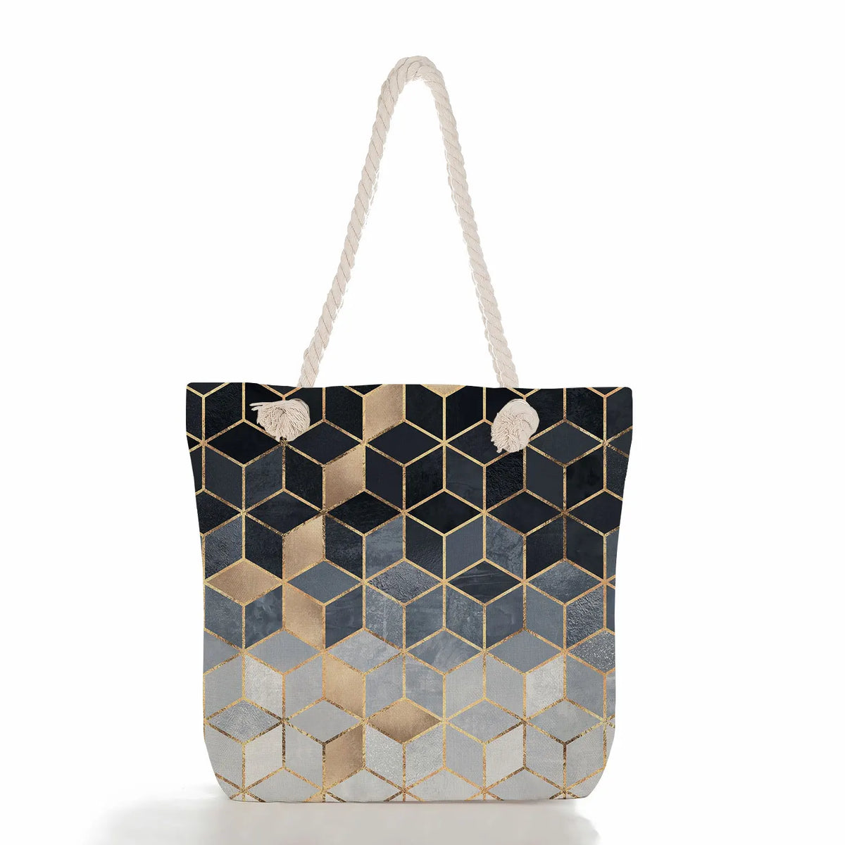 Geometry Linen Handbags High Capacity Shopping Tote Bags
