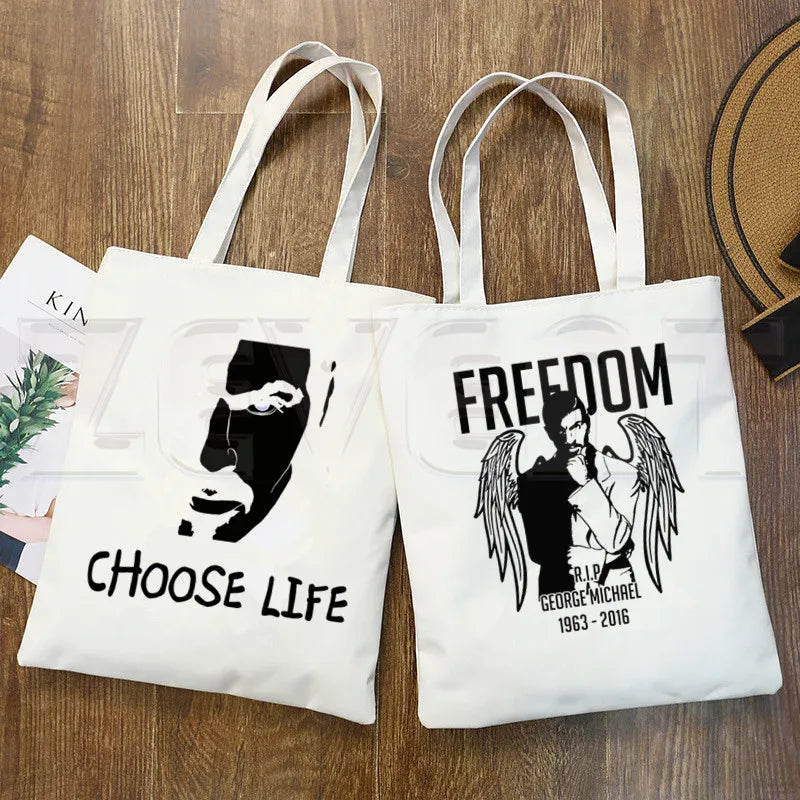 George Michael Choose Life Vintage Female Handbags Canvas Tote Shoulder Bag