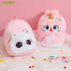 Plush Cat Backpack for Girls, Cute Kids Schoolbag