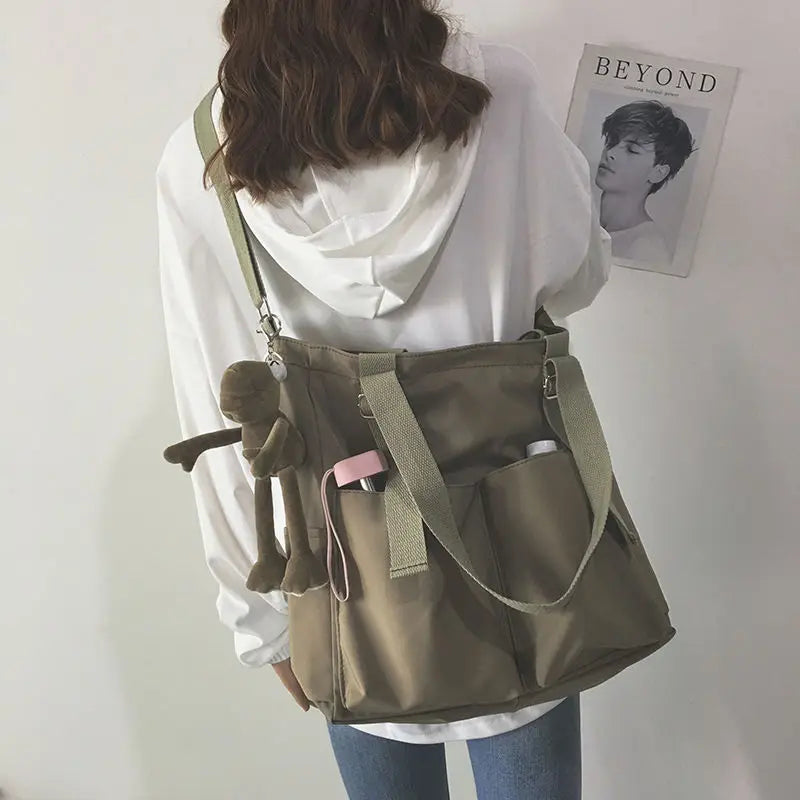 One-shoulder Bucket Bag Large-capacity Canvas Hip-hop Style Messenger Bag
