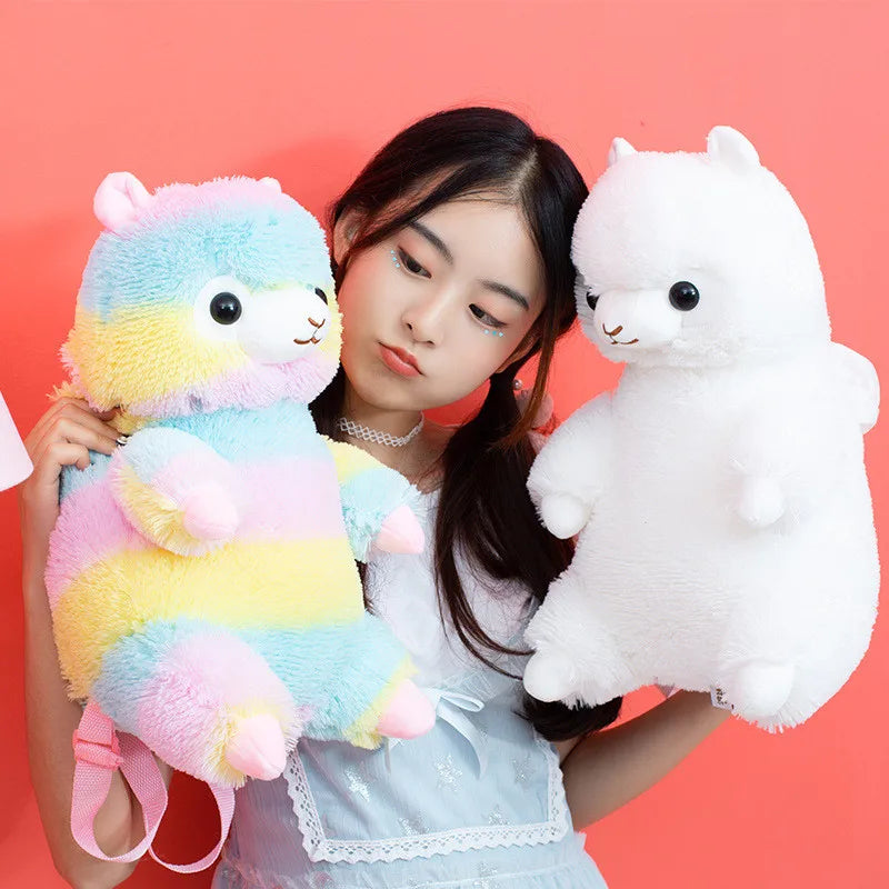 Girl Rainbow Alpaca Plush Doll Toy Backpack Women Cartoon Shoulder Bag