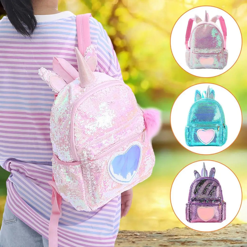 Girl's Small Backpack Sequin Shoulder Bag Mini Back Pack for Teenage Girls Kids