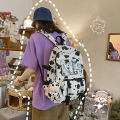 Cow Print Canvas Backpack for Girls Women College Rucksack