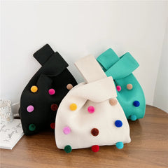 Women's Small Ball Knitting Bag Woven Handbag All-match Shoulder Bag