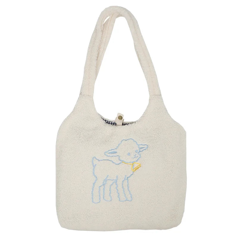Women's Lamb-Like Fabric Shoulder Tote Bag with Large Capacity