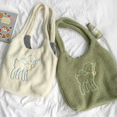 Women's Lamb-Like Fabric Shoulder Tote Bag with Large Capacity