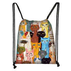 Colored Cat Drawstring Gym Pouch Bag for Girls