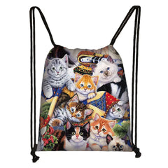 Colored Cat Drawstring Gym Pouch Bag for Girls