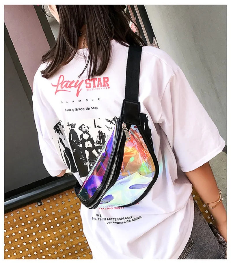 Girls Holographic Jelly Fanny Pack Waterproof Clear Pvc Bum Bag
