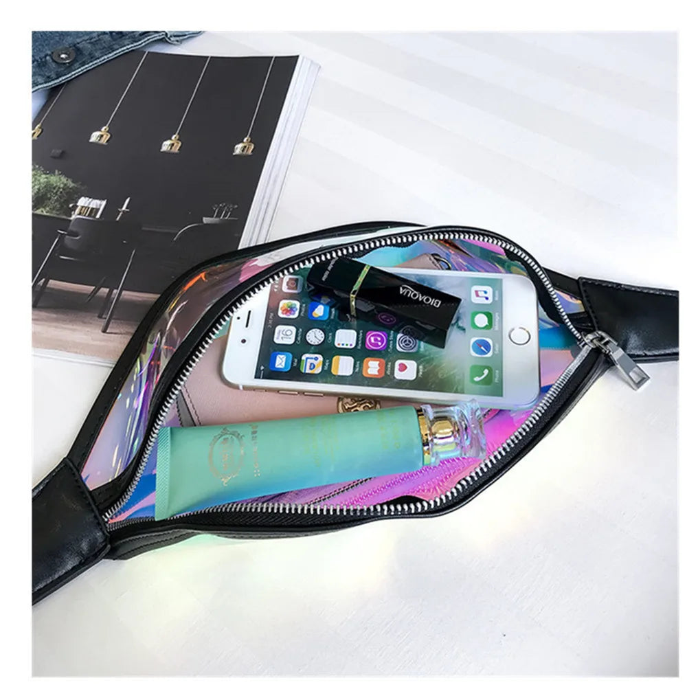 Girls Holographic Jelly Fanny Pack Waterproof Clear Pvc Bum Bag