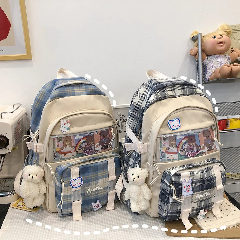 Girls Plaid School Bag Large Capacity Rucksack