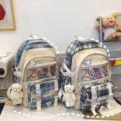 Girls Plaid School Bag Large Capacity Rucksack