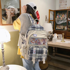 Girls Plaid School Bag Large Capacity Rucksack