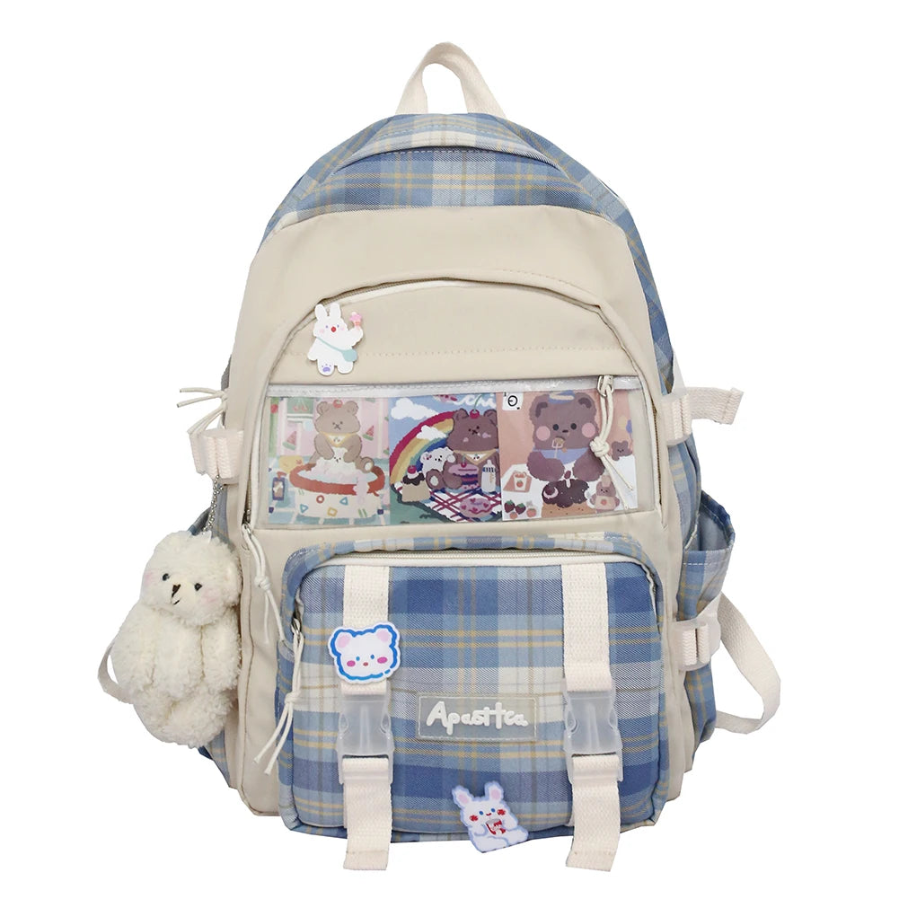 Girls Plaid School Bag Large Capacity Rucksack