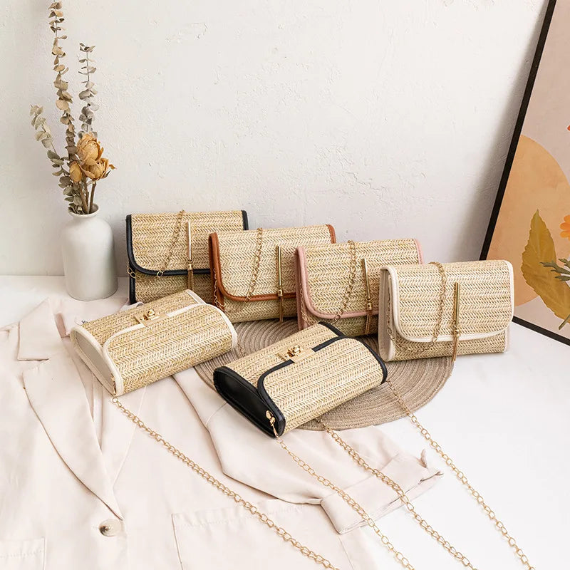 Women's Woven Straw Messenger Bag Small Square Bag