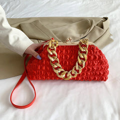 Thick Chain Clutch Bag Plaid Underarm Bag Casual Soft Hasp for Evening Banquet