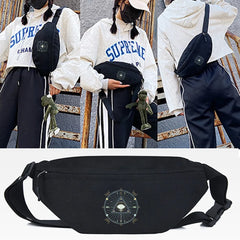 Golden Feather Print Waist Bag Crossbody Shoulder Purse Unisex Tote Bag