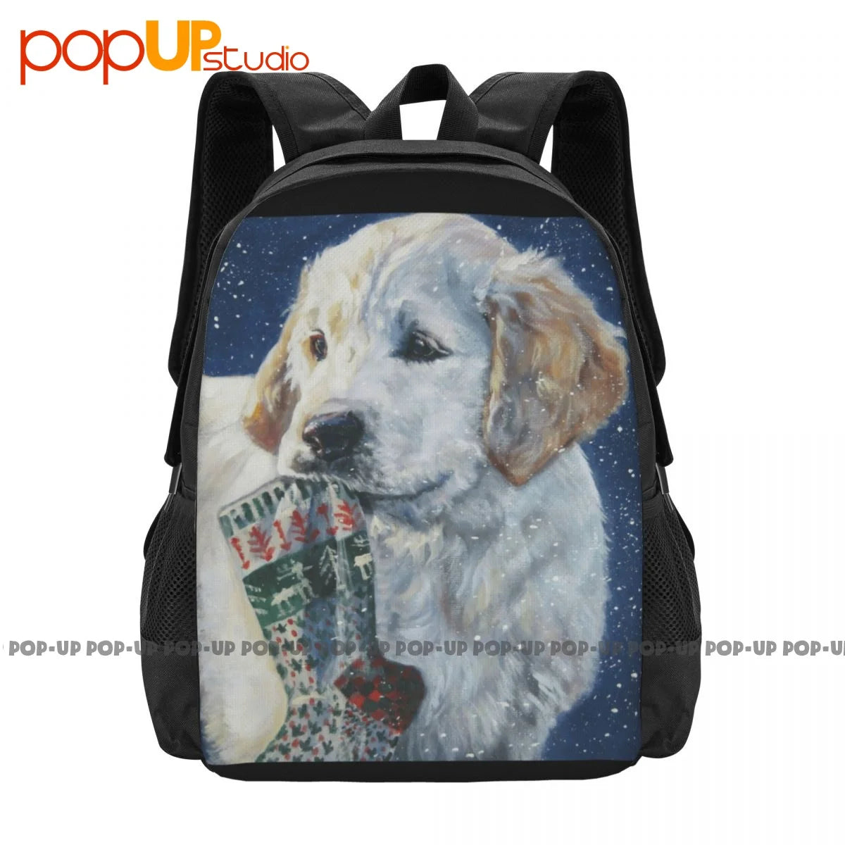 Golden Retriever Puppy Christmas Backpack Large Capacity Gym Bag