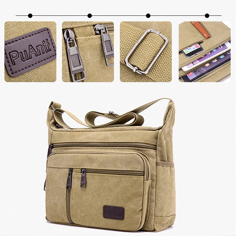 Canvas Men Travel Shoulder Bag Outdoor Retro Zipper School Crossbody