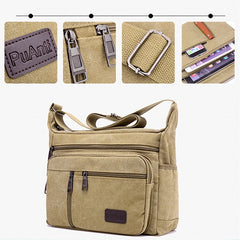 Canvas Men Travel Shoulder Bag Outdoor Retro Zipper School Crossbody