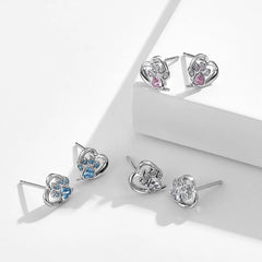 925 Silver Paw Heart Stud Earrings Zircon Ear Studs