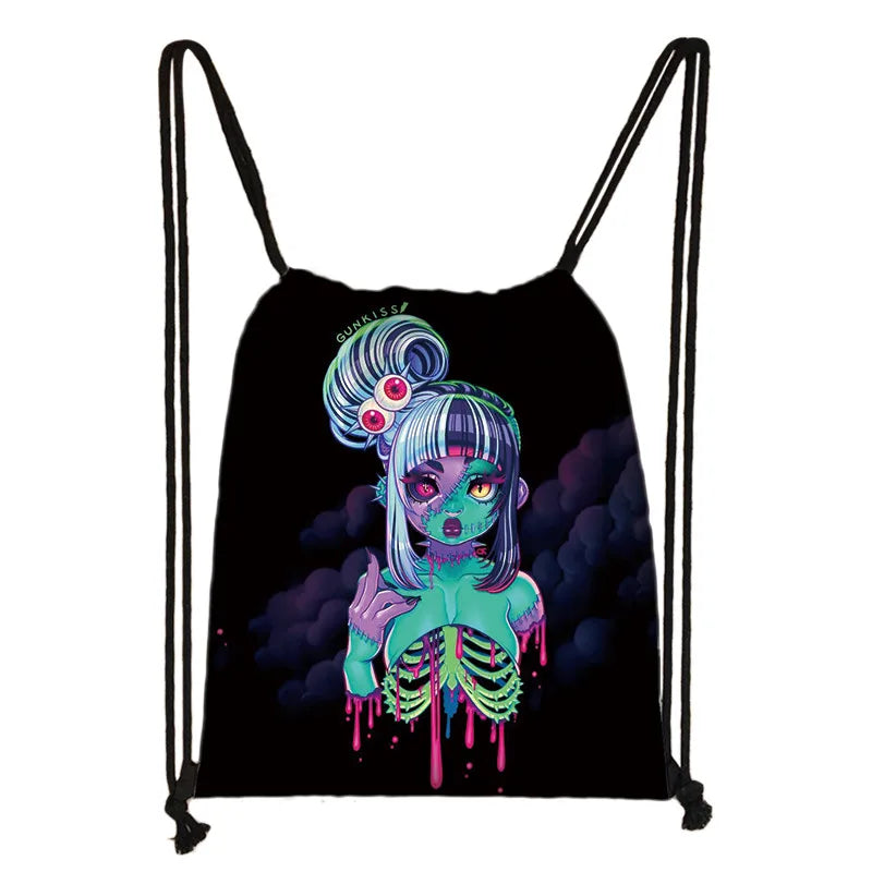 Gothic Cartoon Girl Drawstring Backpack for Women