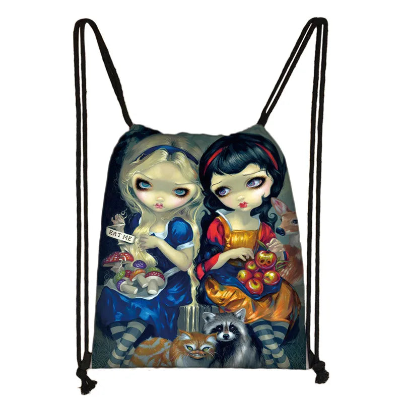 Gothic Cartoon Girl Drawstring Backpack for Women