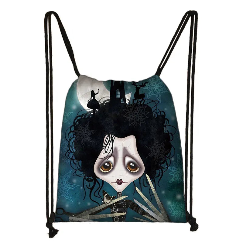 Gothic Cartoon Girl Drawstring Backpack for Women