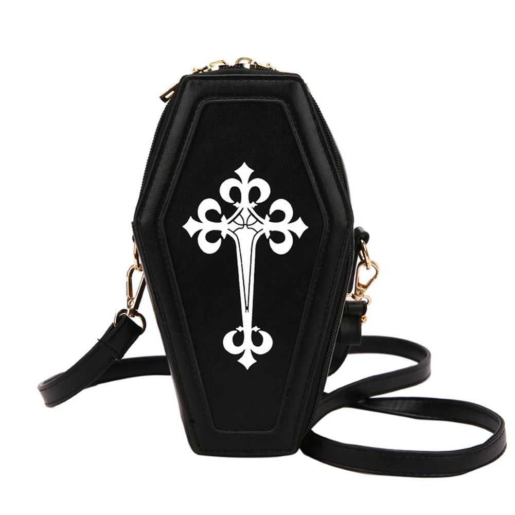 Gothic Messenger Pouch Coffin Shape Crossbody Handbag