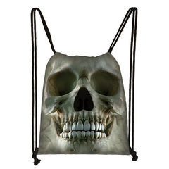 Gothic Punk Death Skull Drawstring Bag Men Travel Bag Grim Reaper Backpack Boys