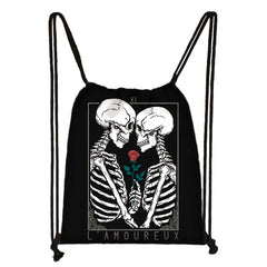 Gothic Punk Death Skull Drawstring Bag Men Travel Bag Grim Reaper Backpack Boys