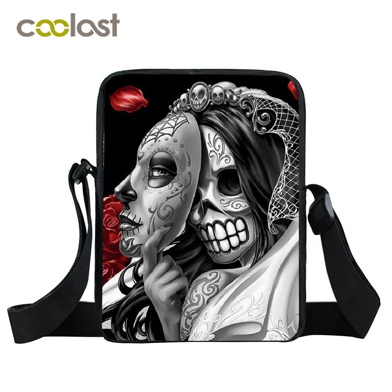 Gothic Women Messenger Bag Skull Canvas Shoulder Crossbody Bag