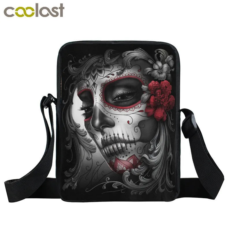 Gothic Women Messenger Bag Skull Canvas Shoulder Crossbody Bag