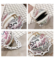 Graffiti Basketball Shape Chain Shoulder Bag for Women Crossbody Bag