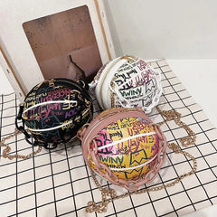 Graffiti Basketball Shape Chain Shoulder Bag for Women Crossbody Bag