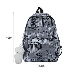 Graffiti Butterfly Print Backpack with Bear Pendant