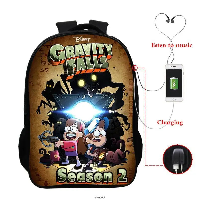 Gravity Falls USB Backpack for Teenagers School Bagpack