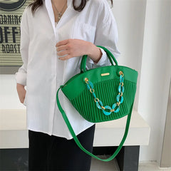 Green Leather Tote Bag for Women with Classical Style