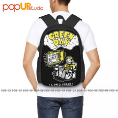 Green Doodle Band Backpack Large Capacity School Sport Bag