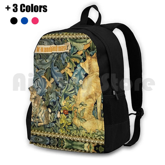 Green Floral Outdoor Hiking Backpack Waterproof Camping Travel Animals Foxes Fox